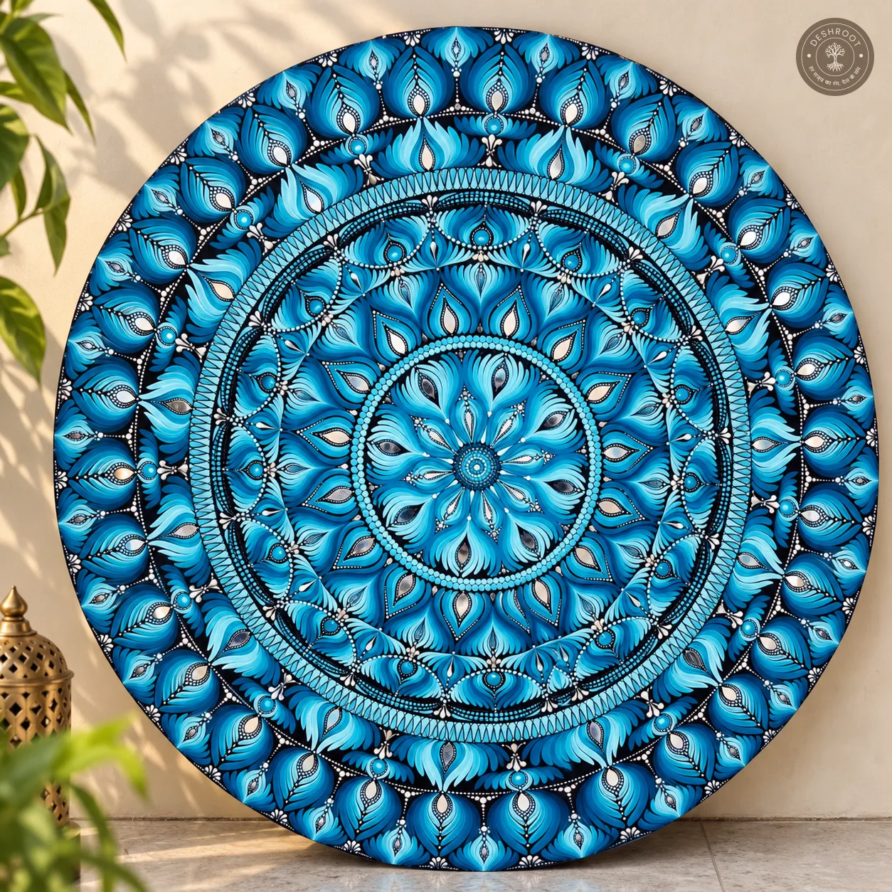 Ocean Majesty Hand-Painted Teal Dot Mandala Wall Art