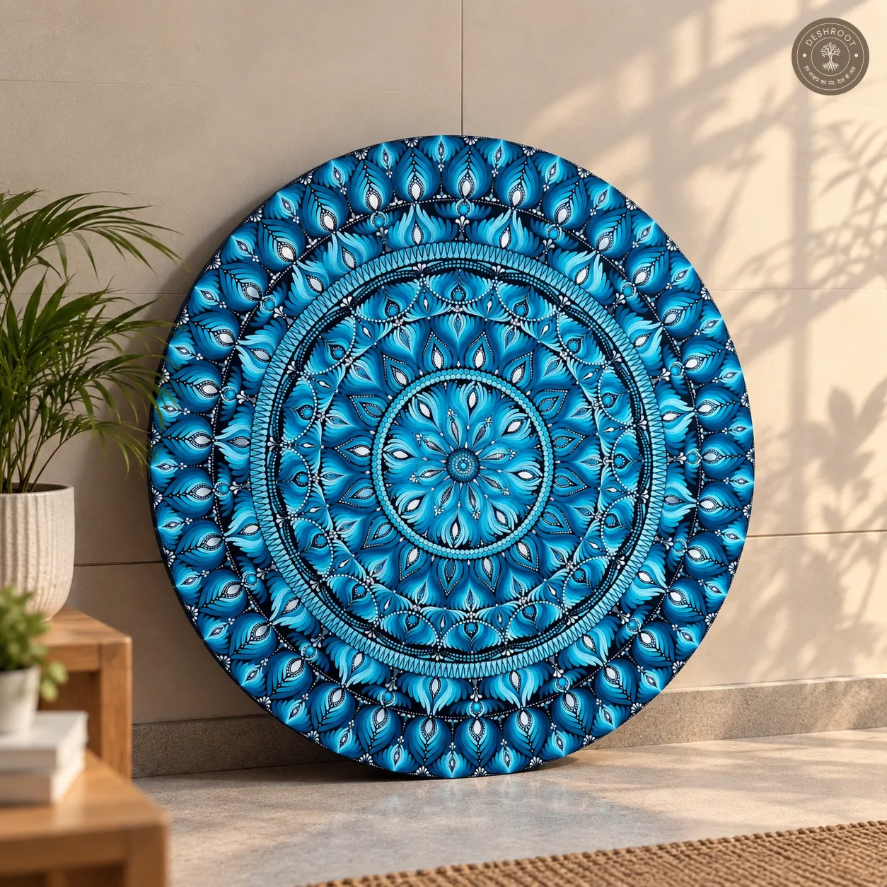 Ocean Majesty Hand-Painted Teal Dot Mandala Wall Art