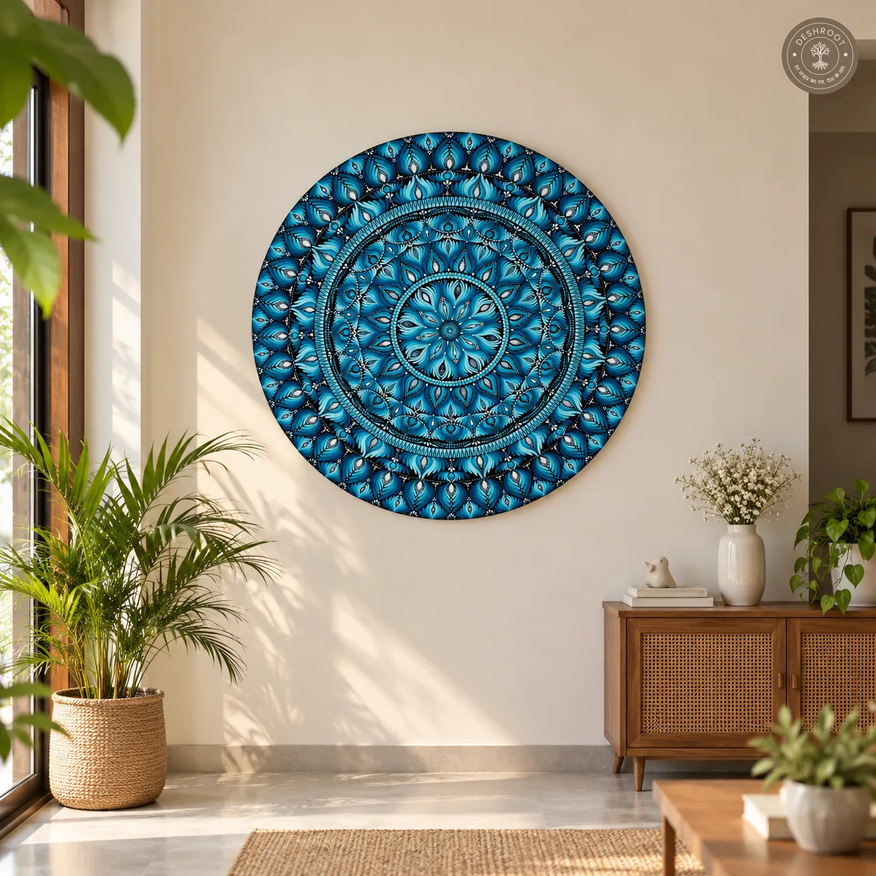 Ocean Majesty Hand-Painted Teal Dot Mandala Wall Art