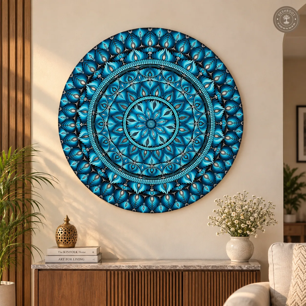 Ocean Majesty Hand-Painted Teal Dot Mandala Wall Art