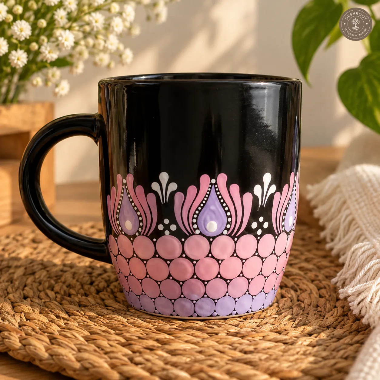 Blush Bloom Hand-Painted Mandala Mug & Coaster Set