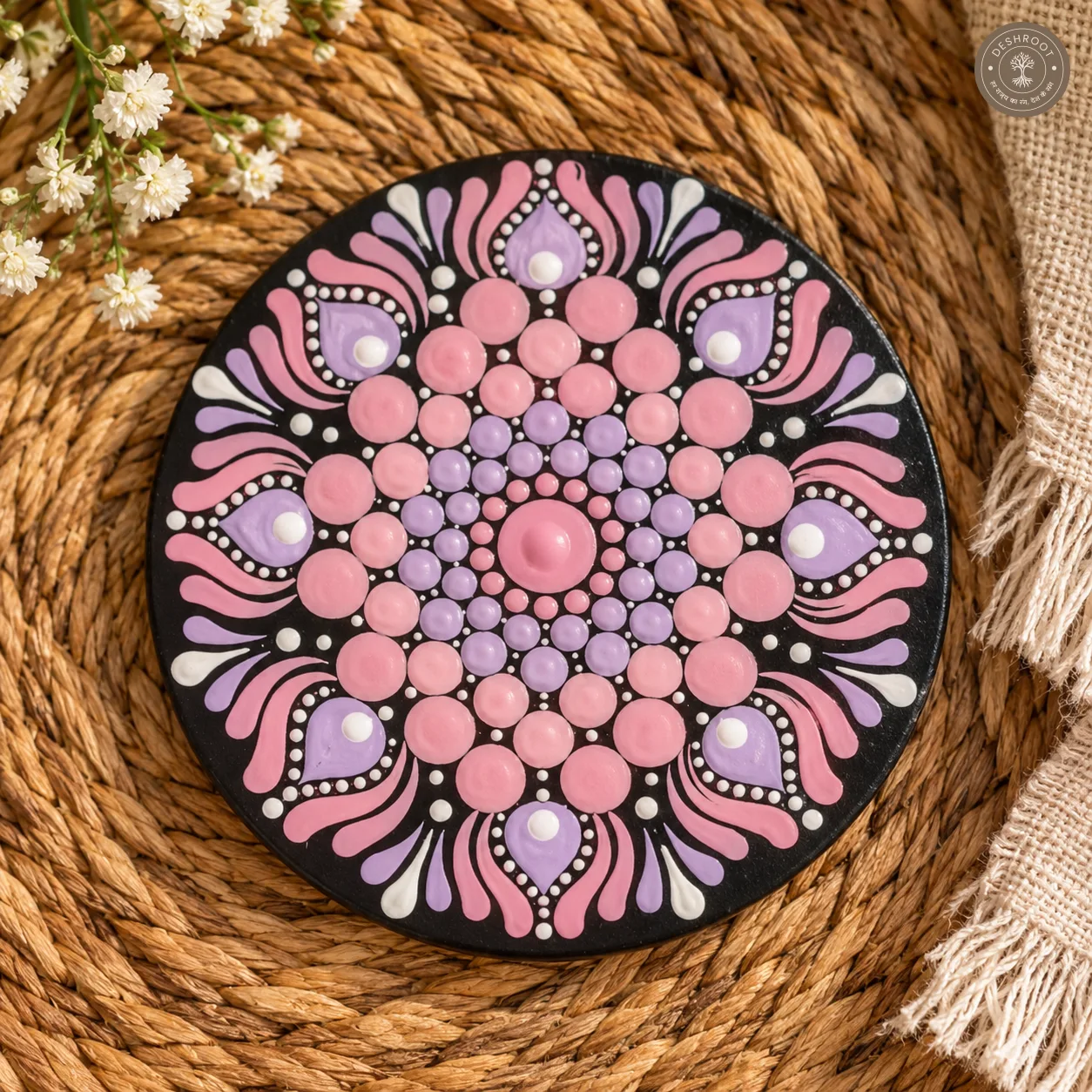 Blush Bloom Hand-Painted Mandala Mug & Coaster Set