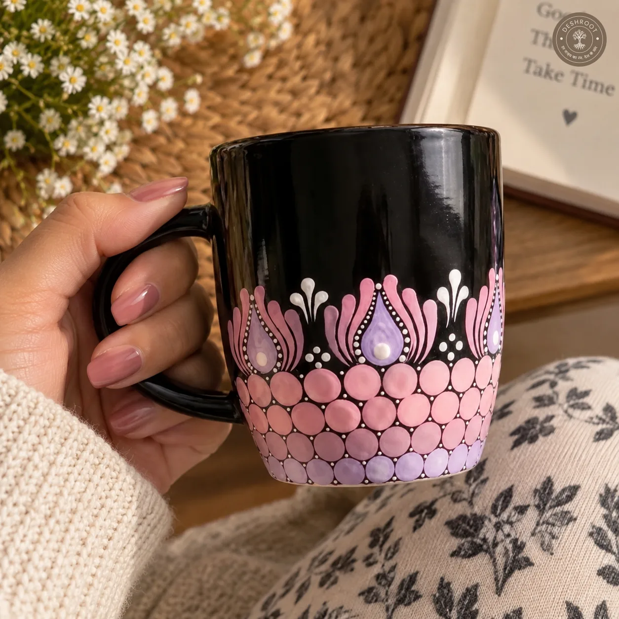 Blush Bloom Hand-Painted Mandala Mug & Coaster Set