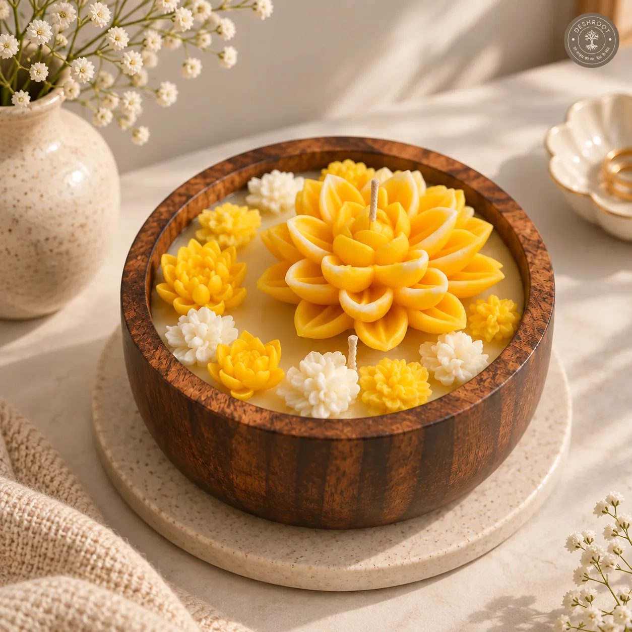Hill Pour Sunlit Bloom Ylang Ylang Soy Wax Wooden Bowl Candle