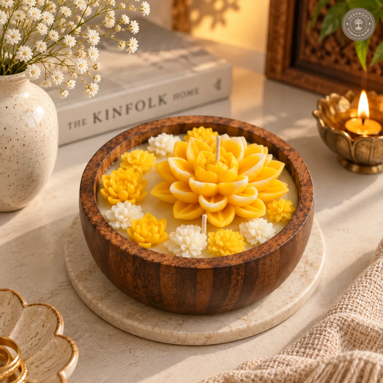 Hill Pour Sunlit Bloom Ylang Ylang Soy Wax Wooden Bowl Candle