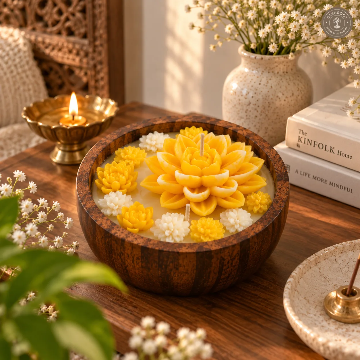 Hill Pour Sunlit Bloom Ylang Ylang Soy Wax Wooden Bowl Candle
