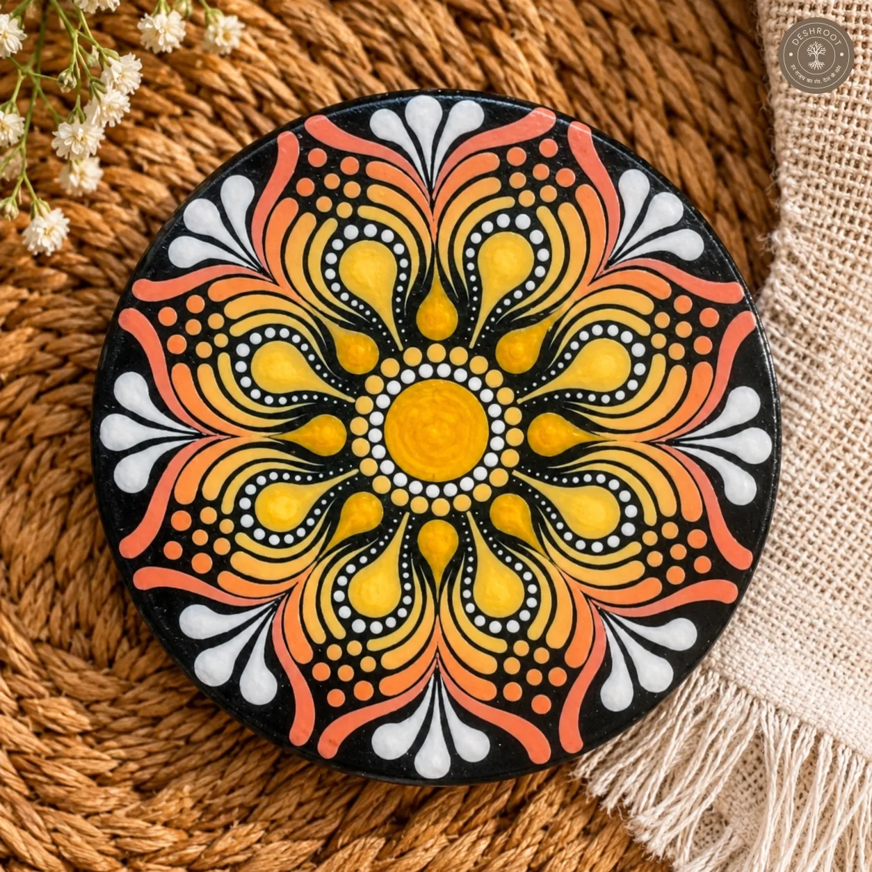 Sunlit Bloom Hand-Painted Mandala Mug & Coaster Set