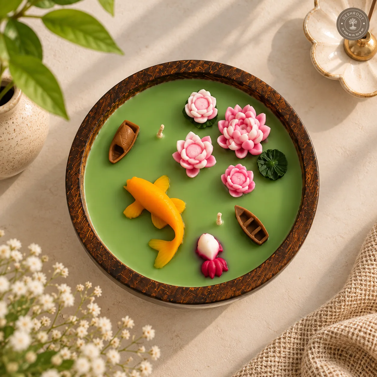 Hill Pour Lotus Pond Sandalwood Soy Wax Wooden Bowl Candle