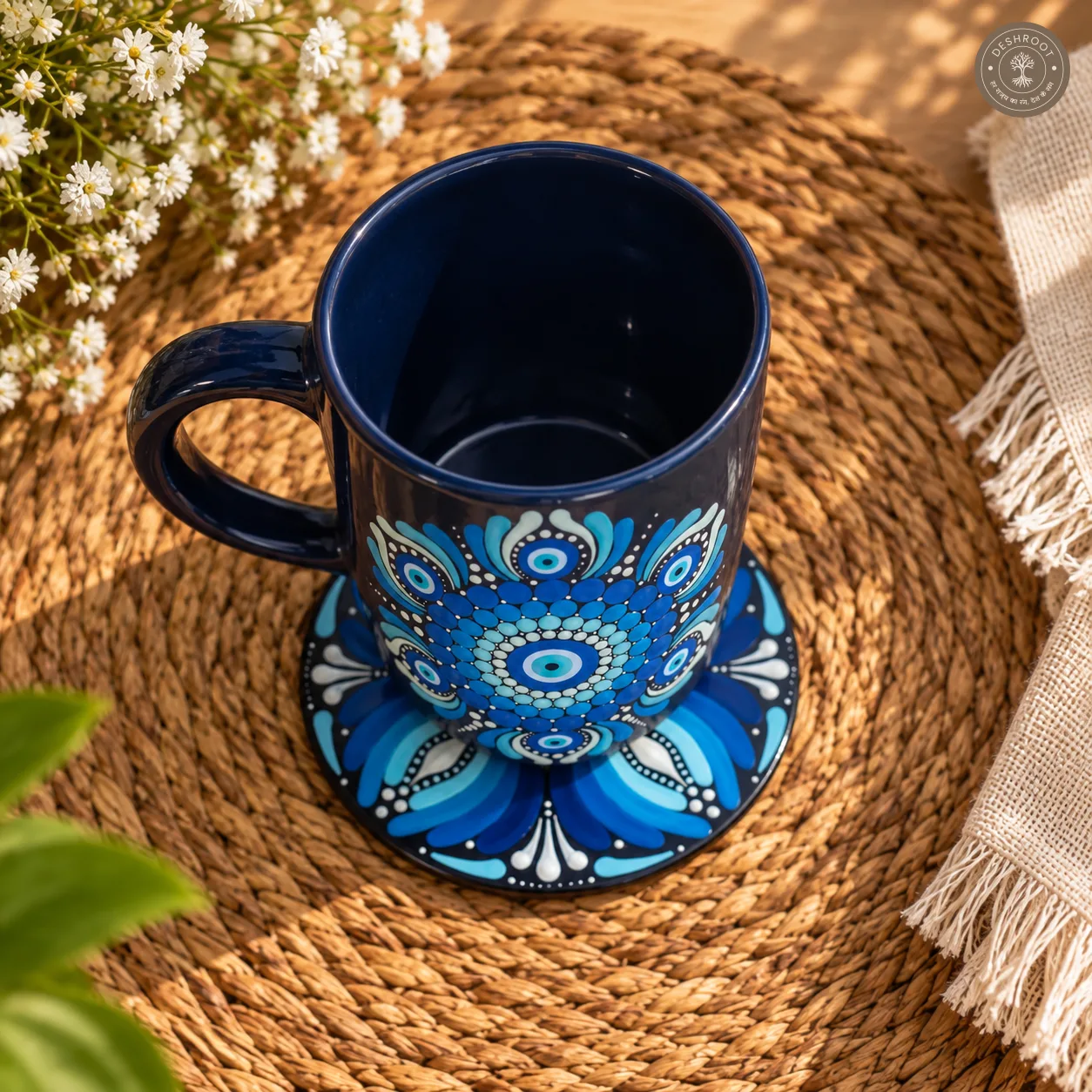 Ocean Eye Hand-Painted Mandala Mug & Coaster Set