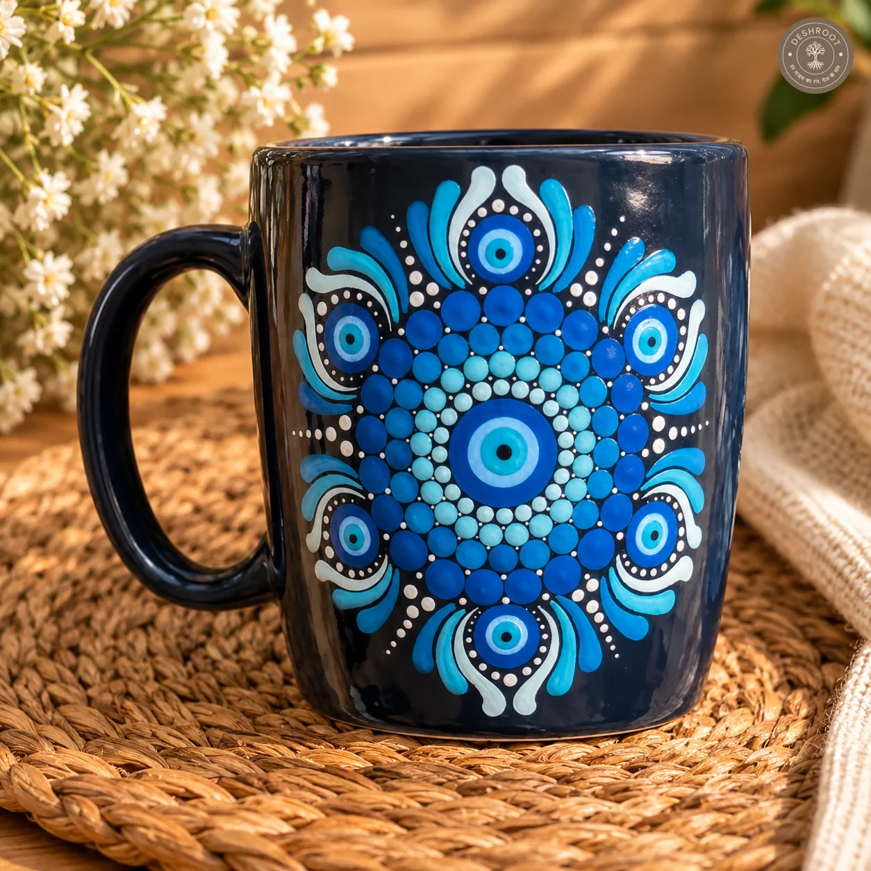 Ocean Eye Hand-Painted Mandala Mug & Coaster Set