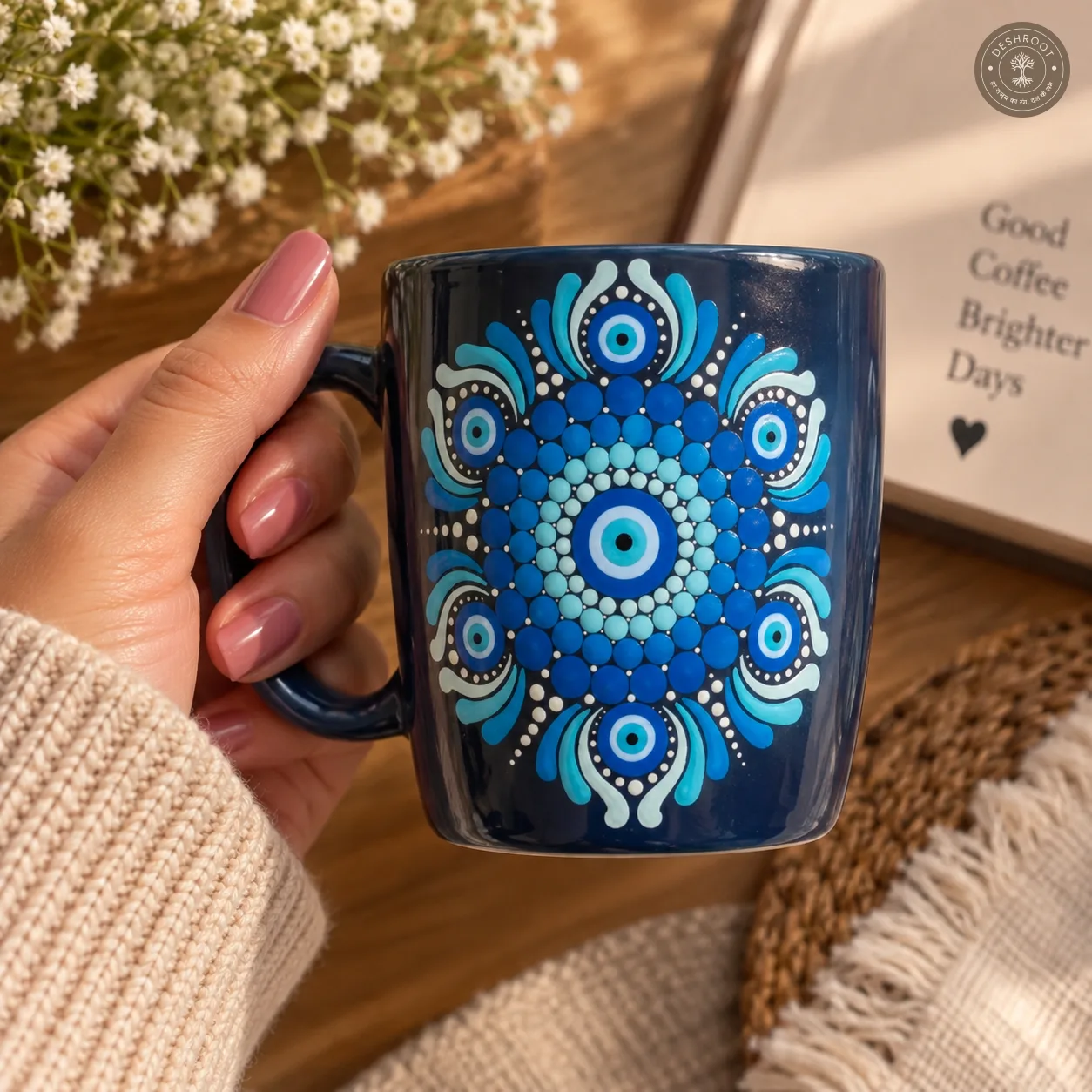 Ocean Eye Hand-Painted Mandala Mug & Coaster Set