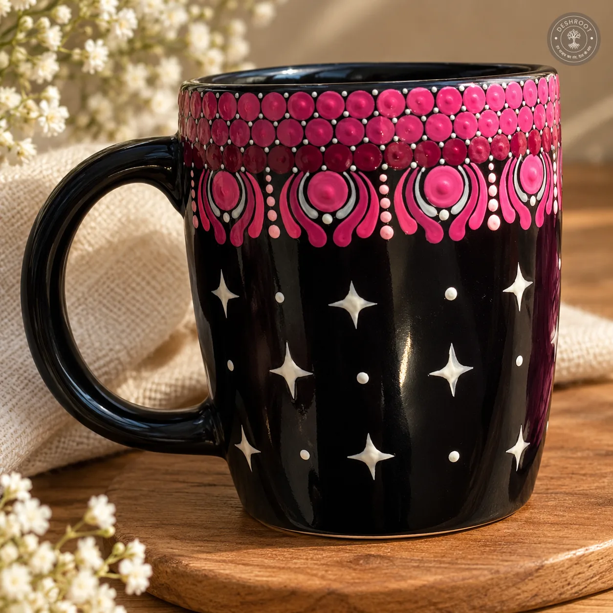 Rose Bloom Hand-Painted Mandala Mug & Coaster Set