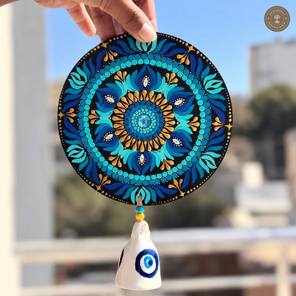 Ocean Aura Handcrafted Dot Mandala Bell Wall Hanging