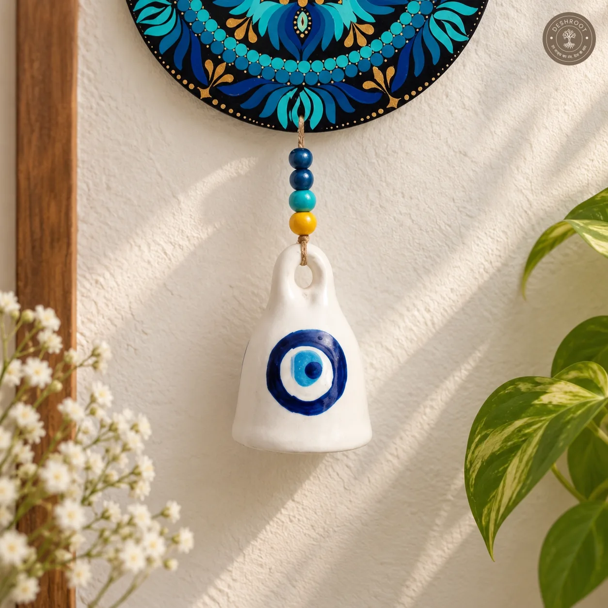 Ocean Aura Handcrafted Dot Mandala Bell Wall Hanging