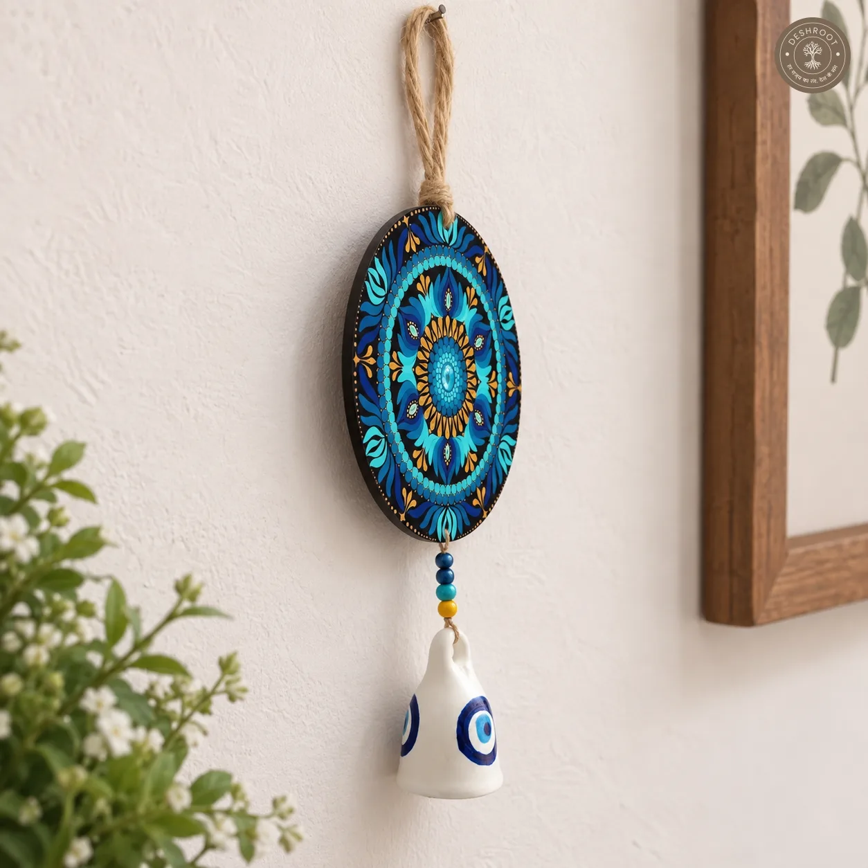 Ocean Aura Handcrafted Dot Mandala Bell Wall Hanging