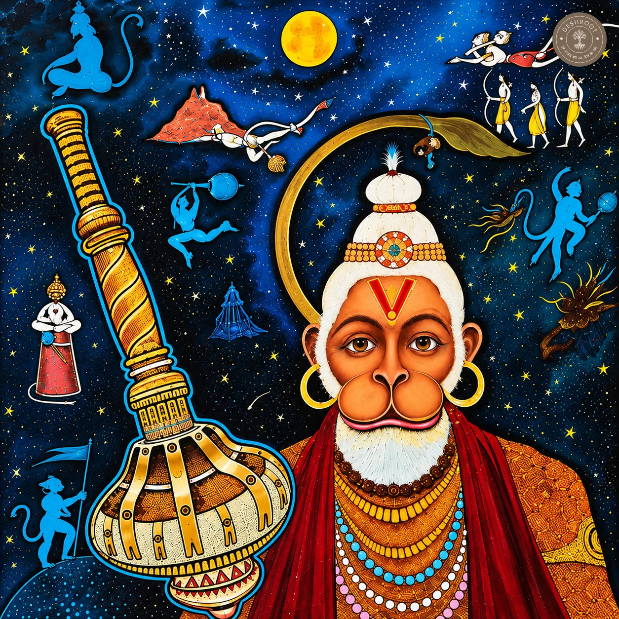 Divine Lord Hanuman Folk Art Painting