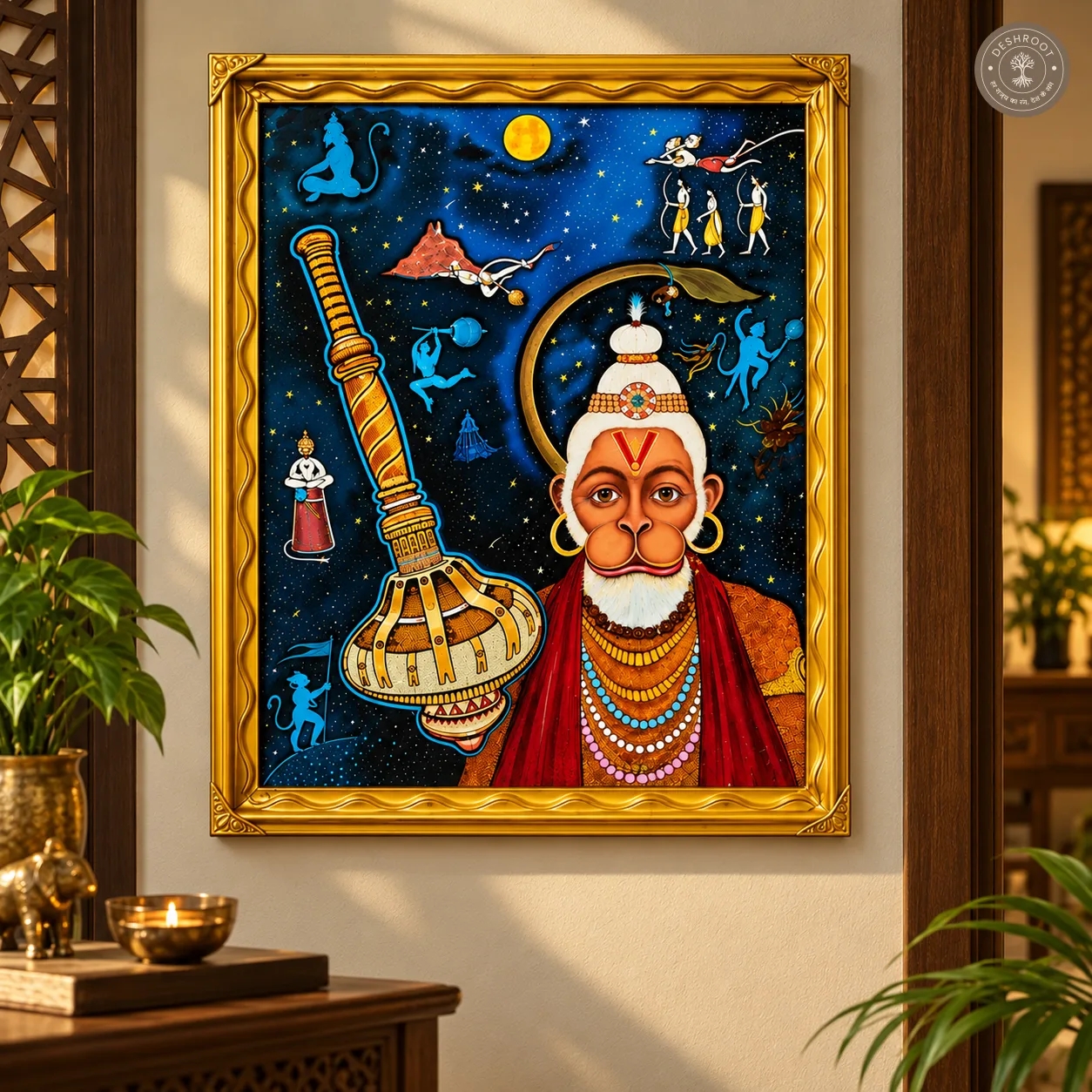 Divine Lord Hanuman Folk Art Painting