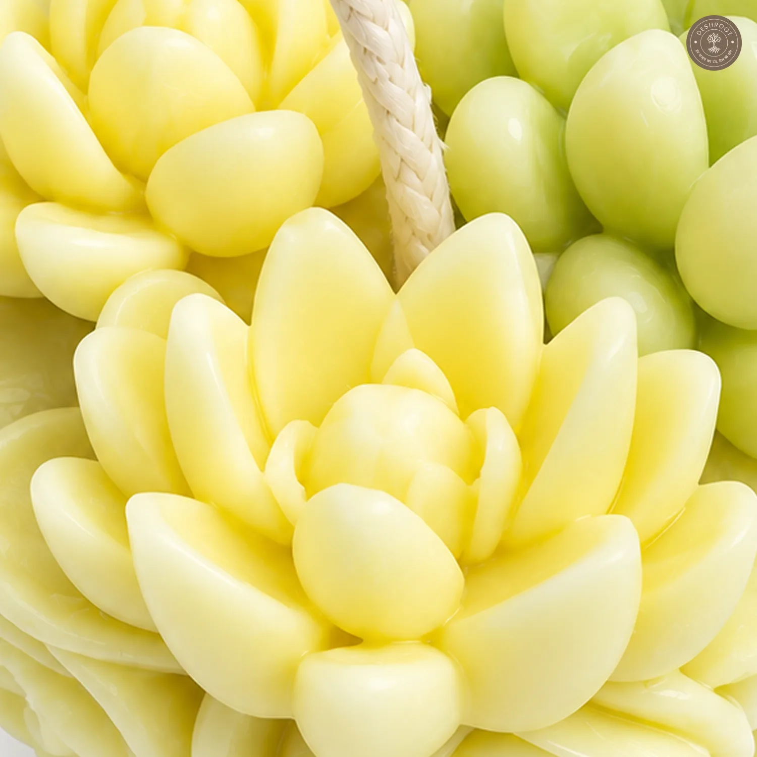 Handcrafted Lemon Floral Succulent-Style Candle with Sculpted Roses
