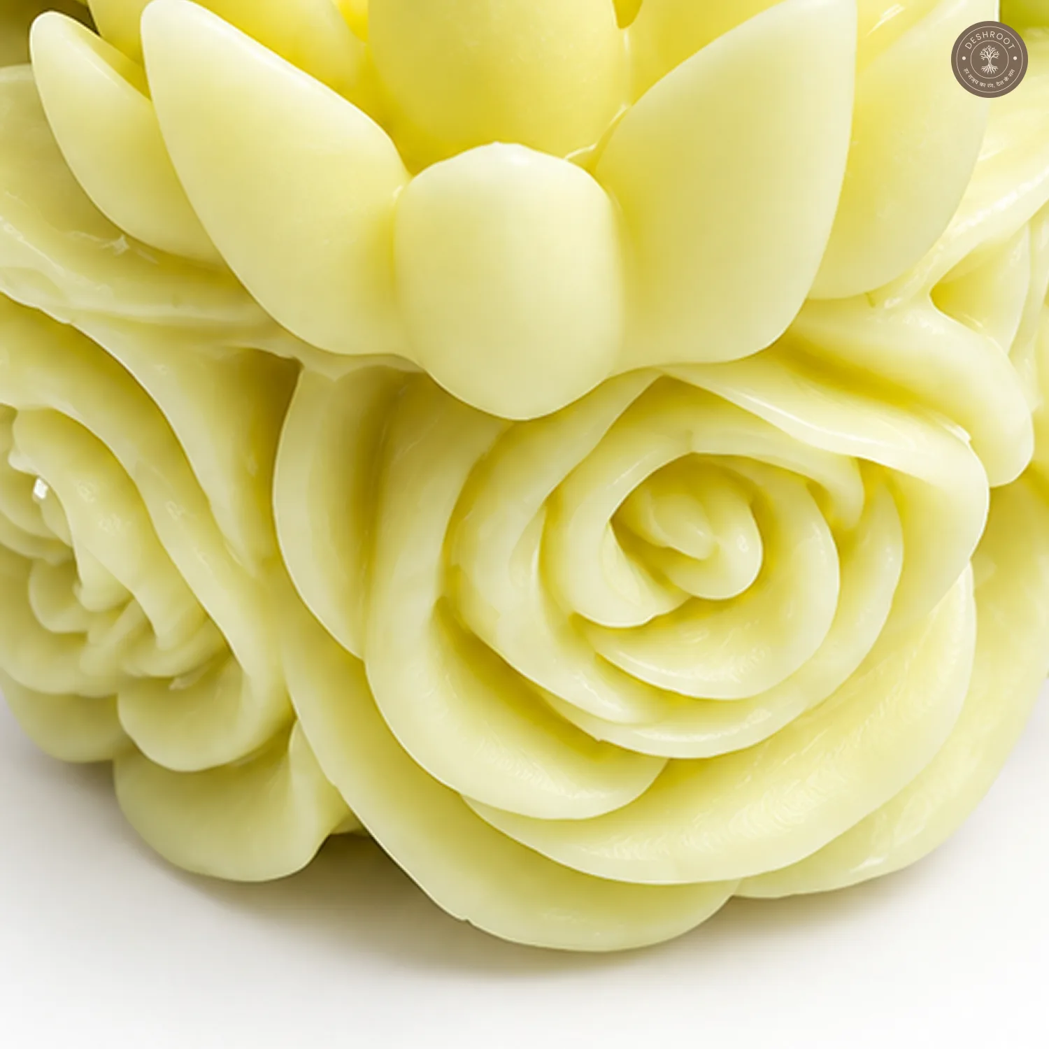 Handcrafted Lemon Floral Succulent-Style Candle with Sculpted Roses