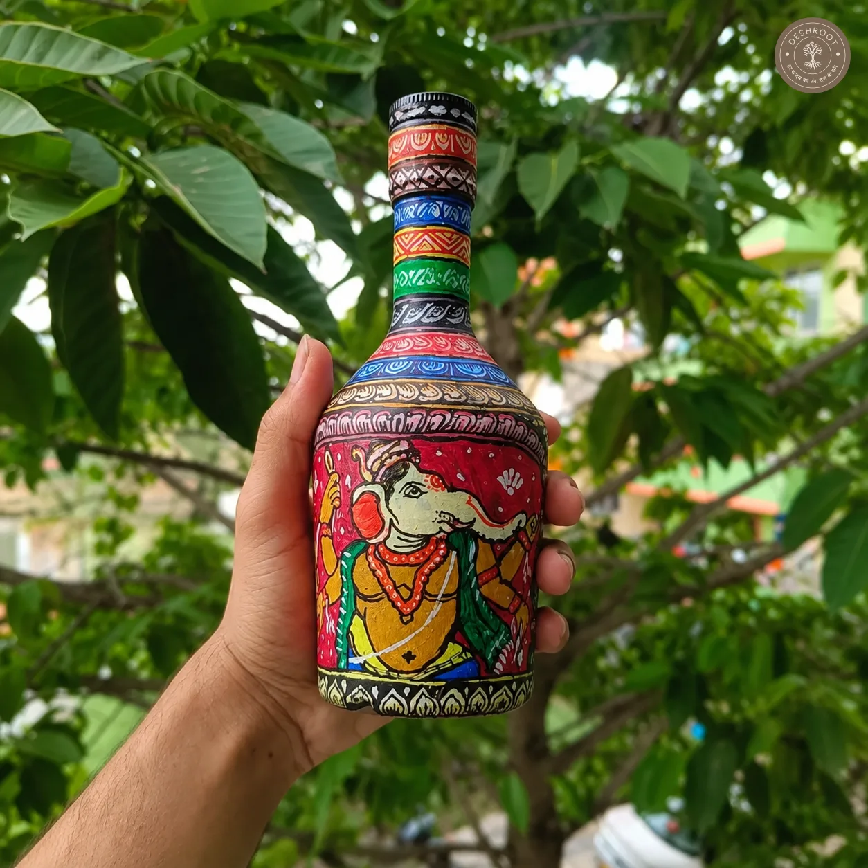 Glass bottle handmade ganesh panting