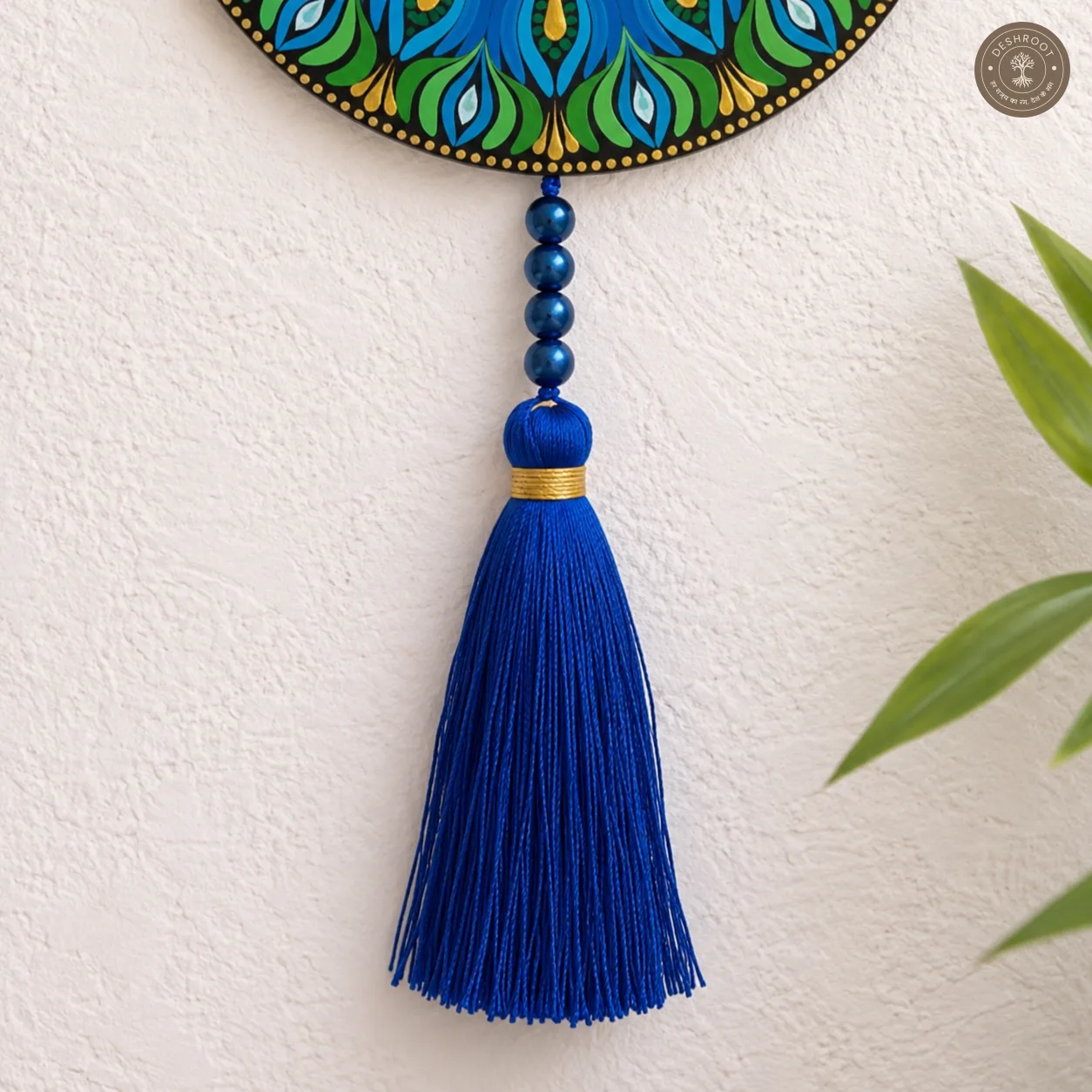 Blue Meadow Hand-Painted Mandala Tassel Wall Hanging