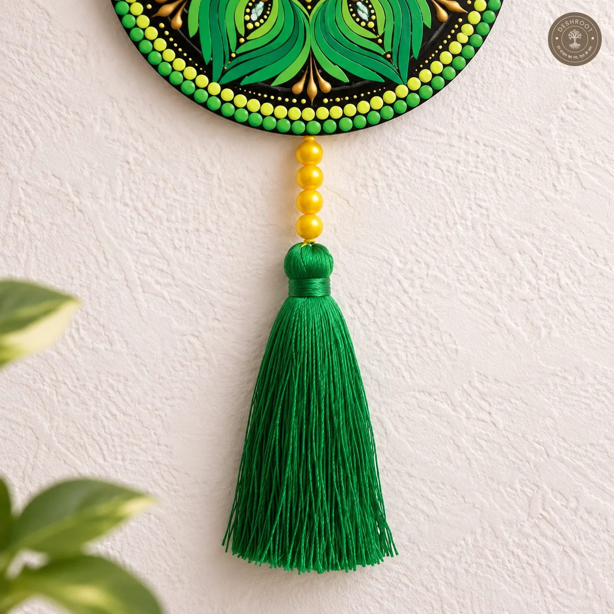Verdant Lotus Handcrafted Dot Mandala Tassel Wall Hanging