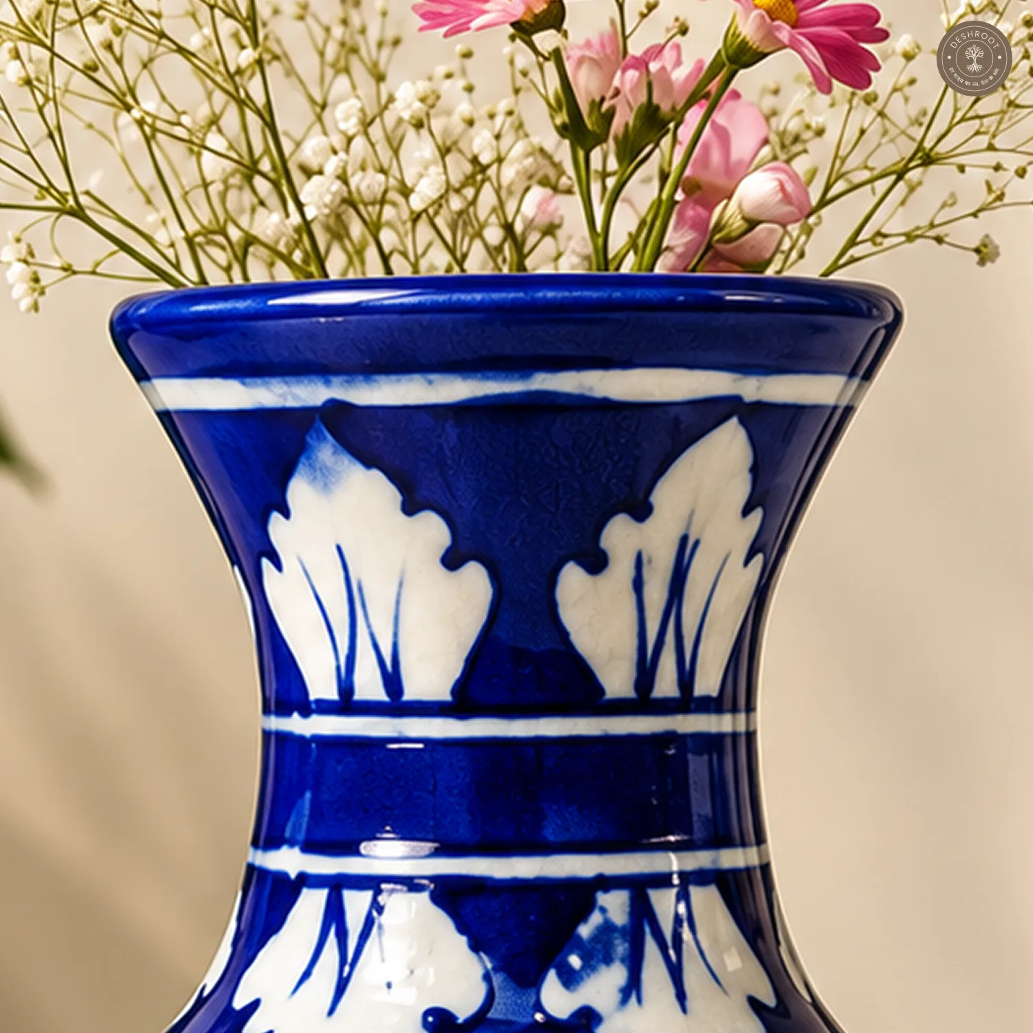 Handcrafted Jaipur Blue Pottery Ceramic Flower Vase
