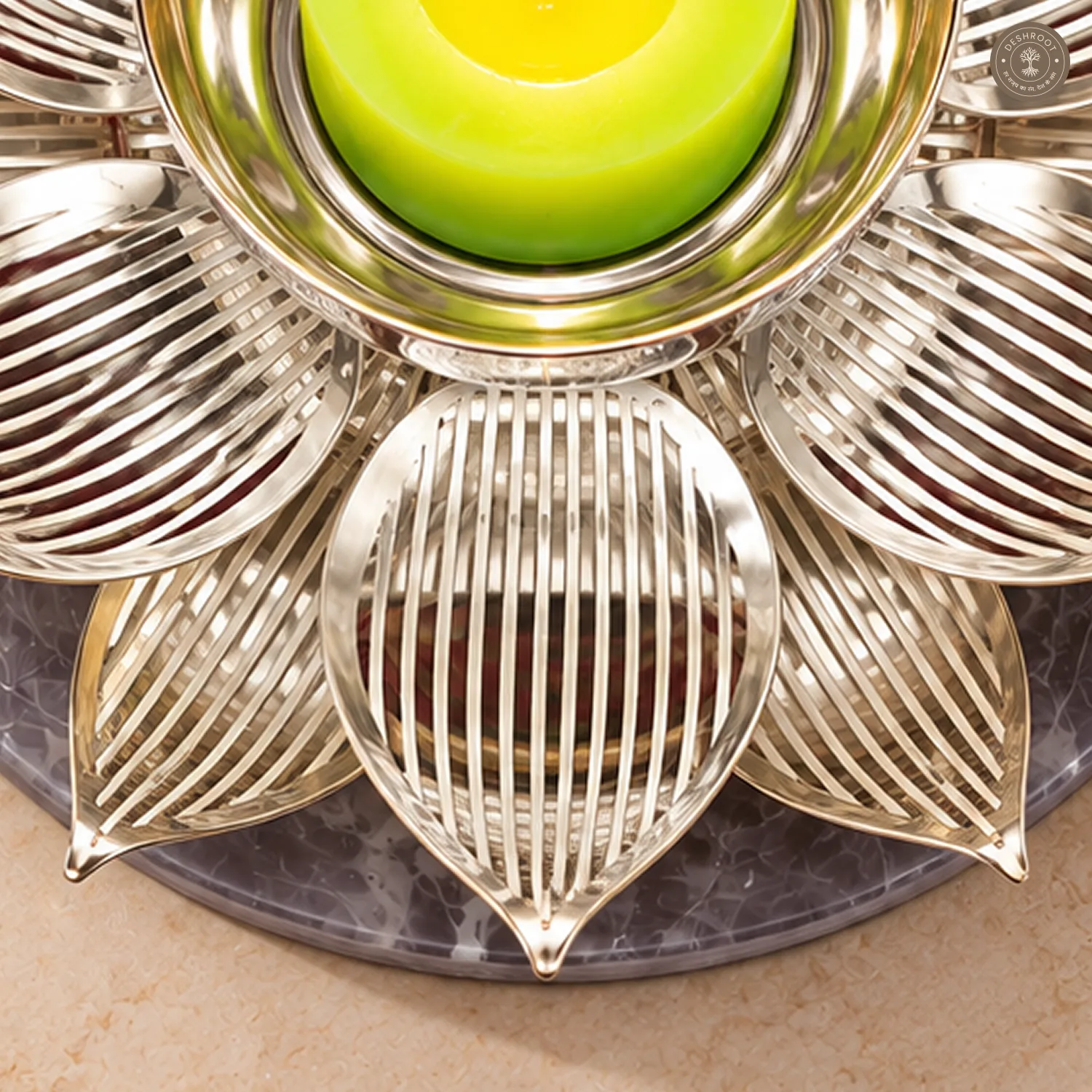 Silver Finish Steel Lotus Tea Light Holder with Resin Base