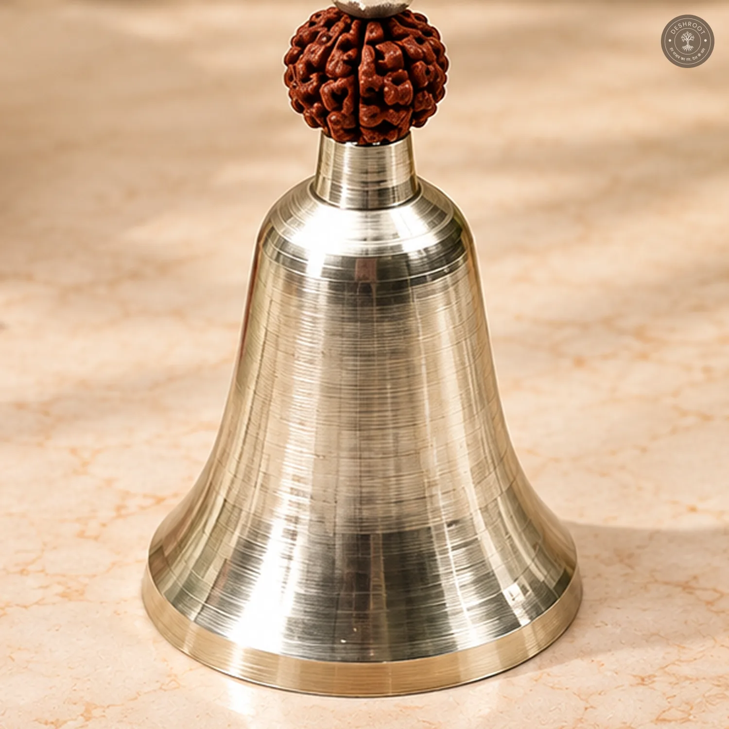 Silver Finish Pooja Bell with Peacock Feather & Rudraksha Design