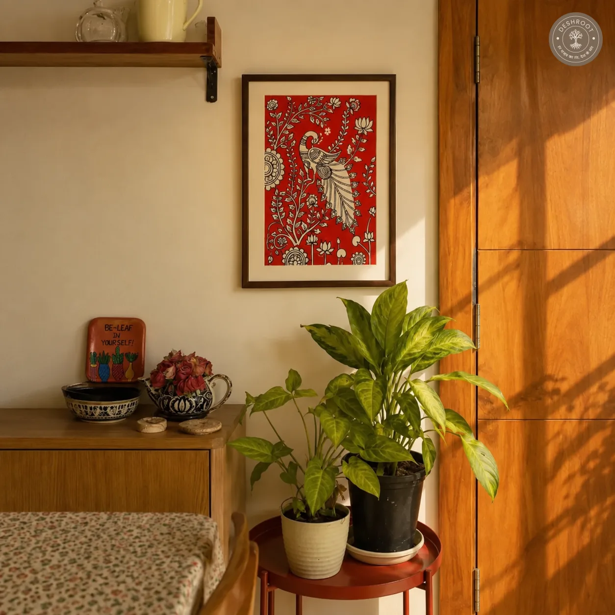 Traditional Kalamkari Painting – Handcrafted Peacock & Floral Motifs on Canvas