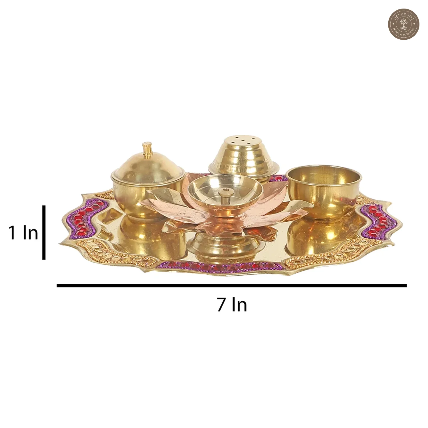 Purple & Gold Bras Pooja Thali