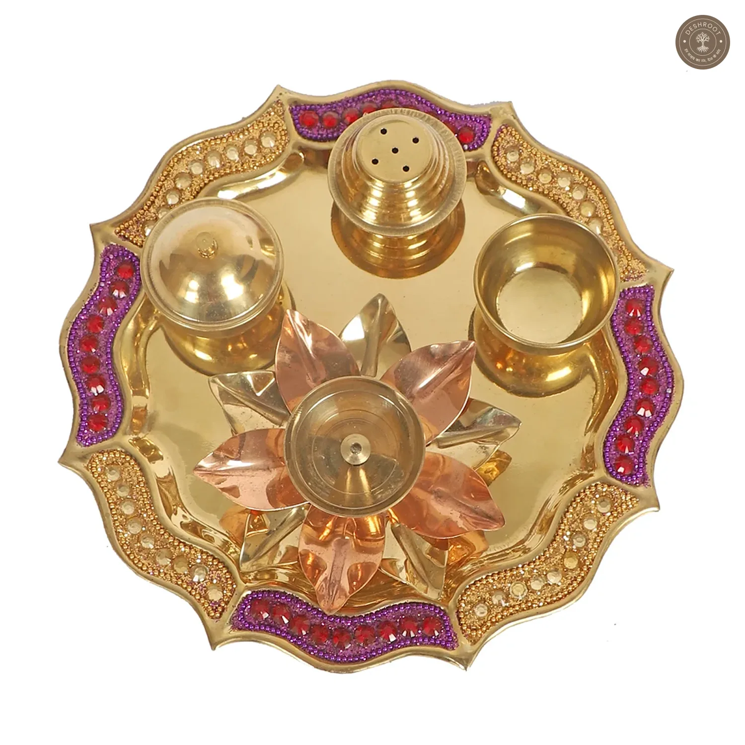 Purple & Gold Bras Pooja Thali