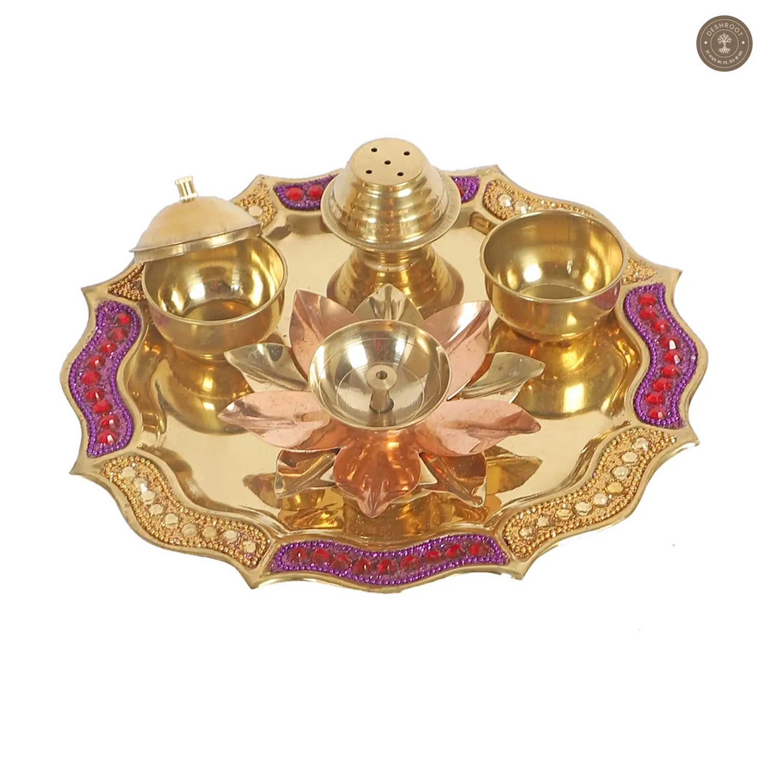 Purple & Gold Bras Pooja Thali