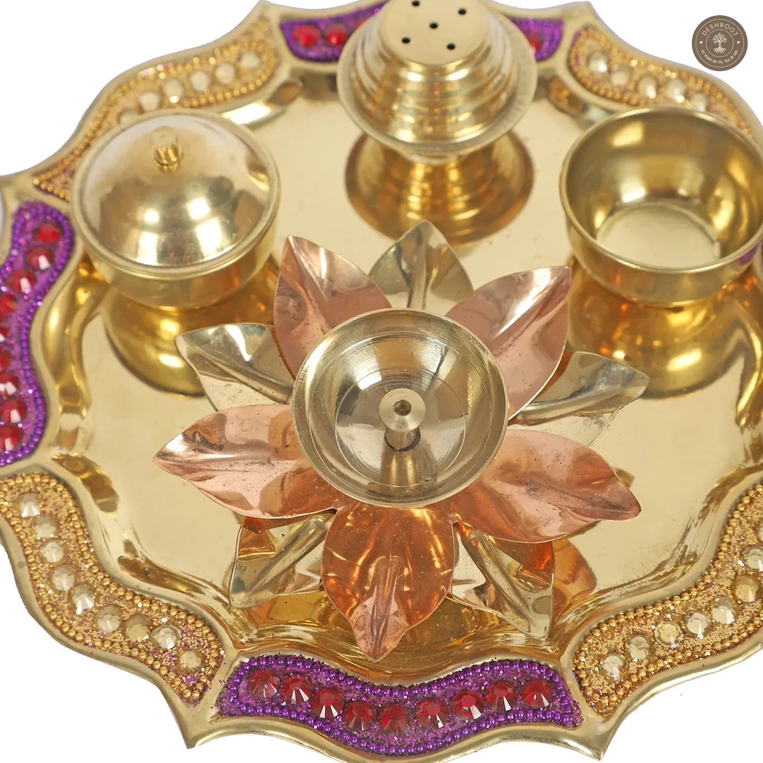 Purple & Gold Bras Pooja Thali