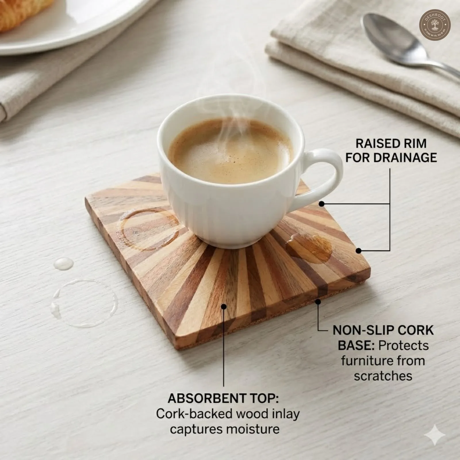 Sunburst Inlay Wooden MDF Coaster