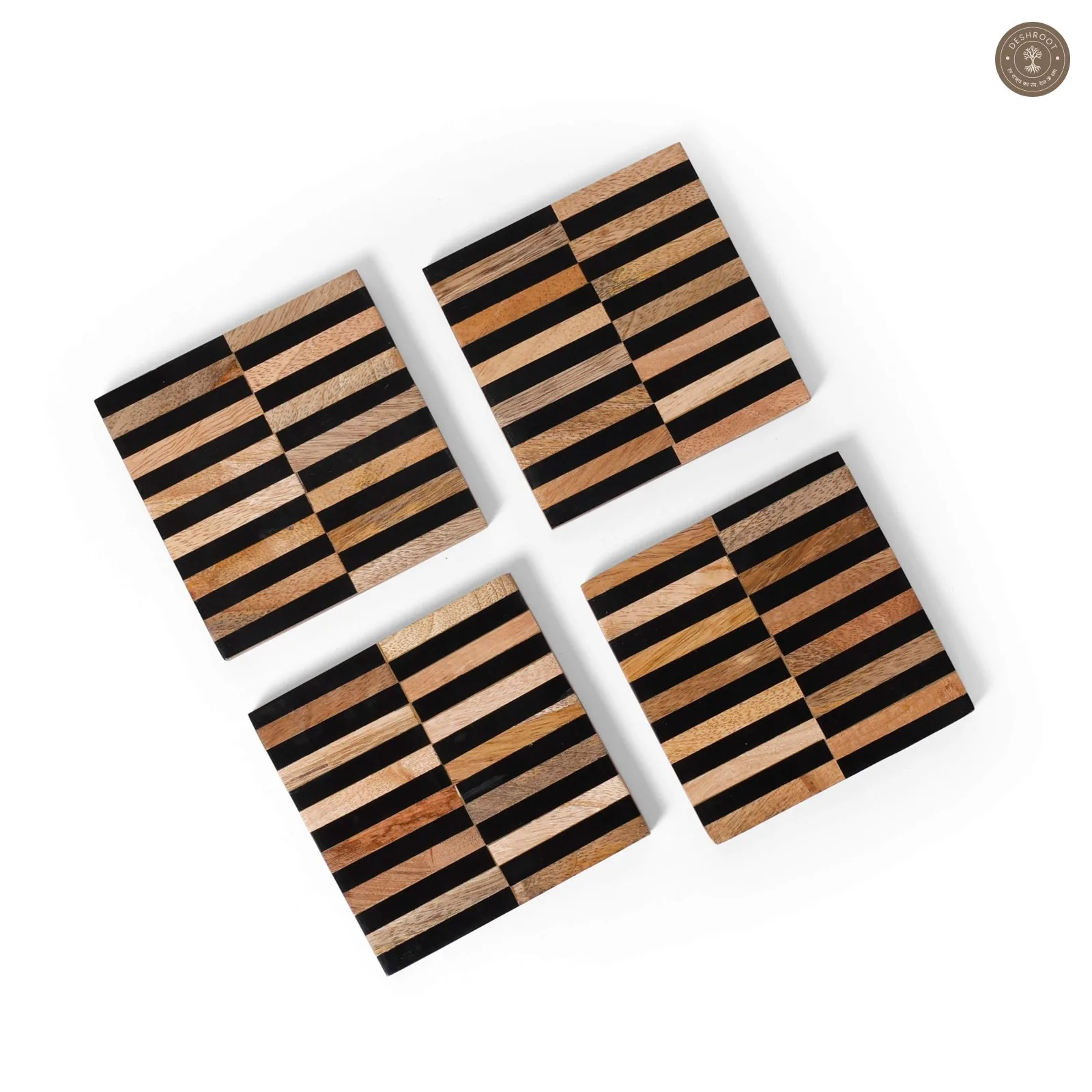Striped Resin Inlay Wooden Coaster