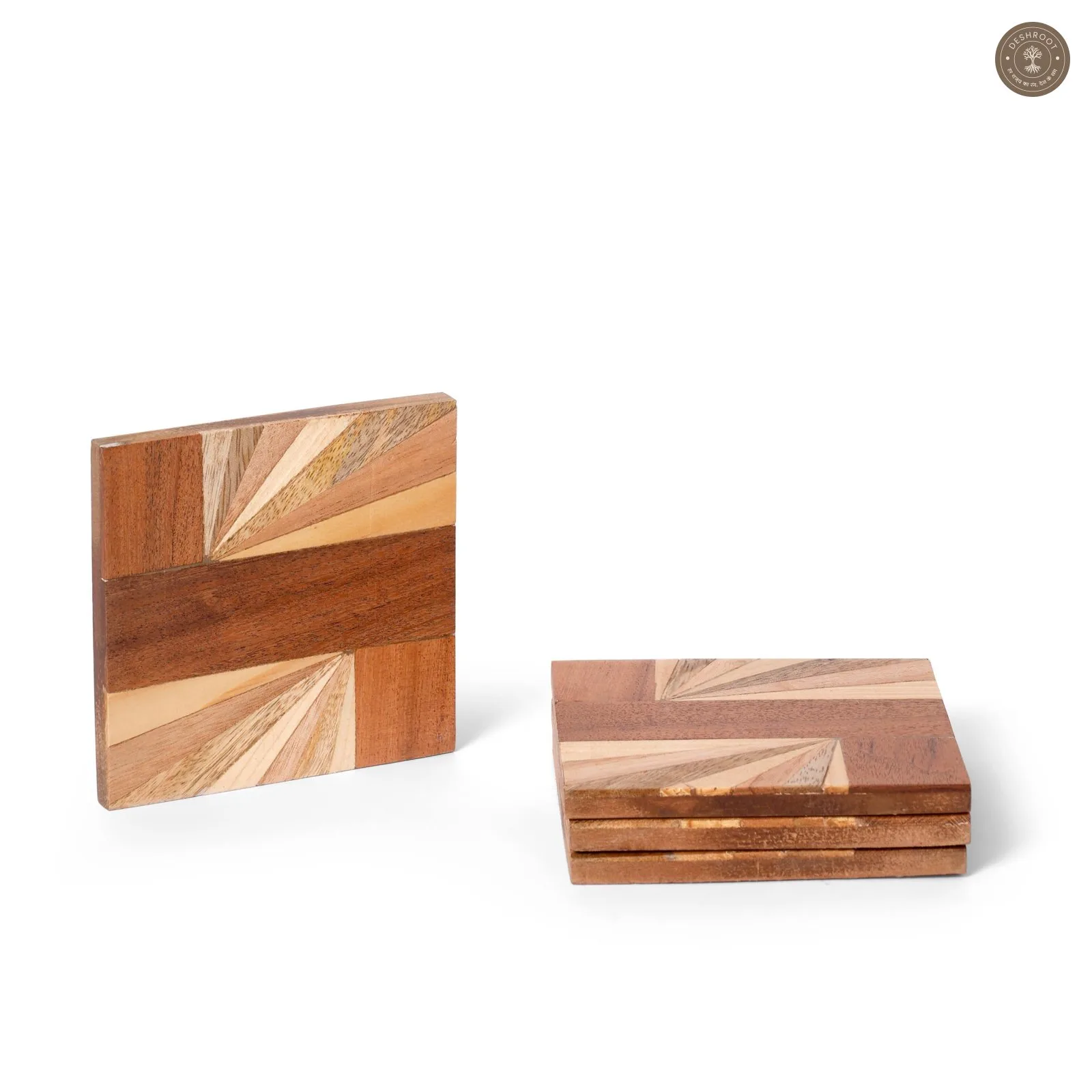 Dual Sunray Inlay Wooden MDF Coaster