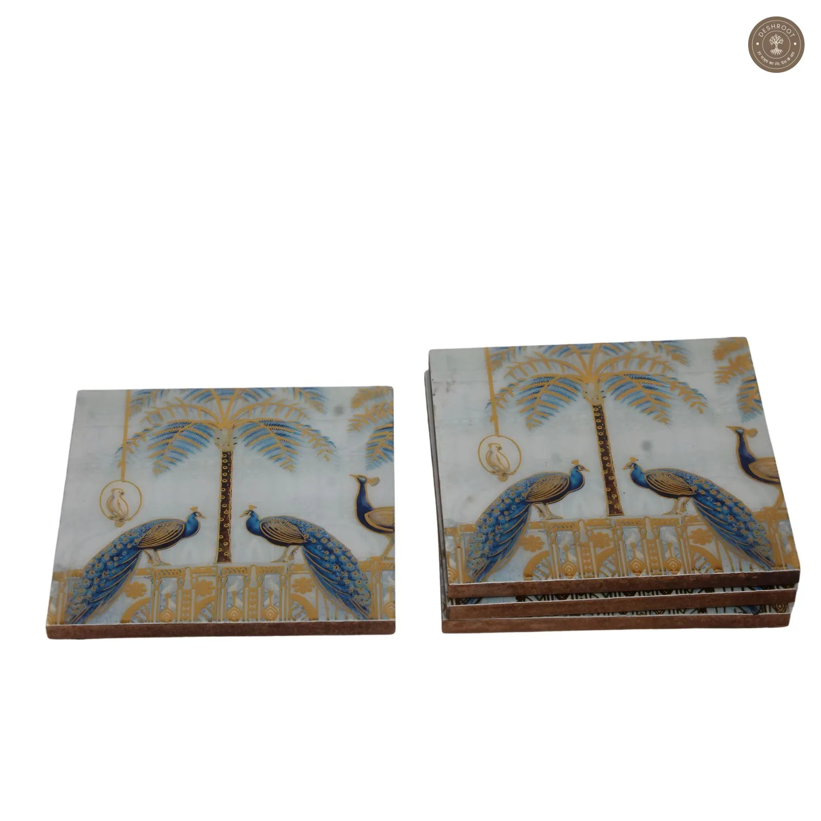 Peacock & Gold Foil Coasters Set