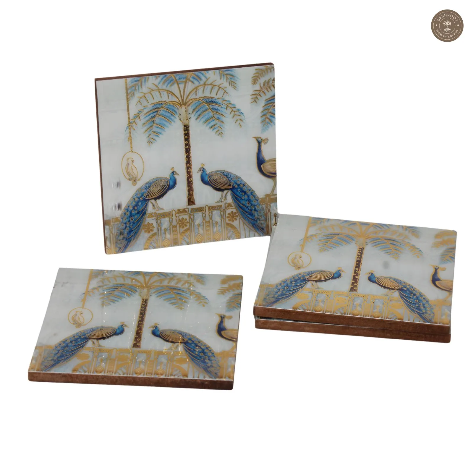 Peacock & Gold Foil Coasters Set