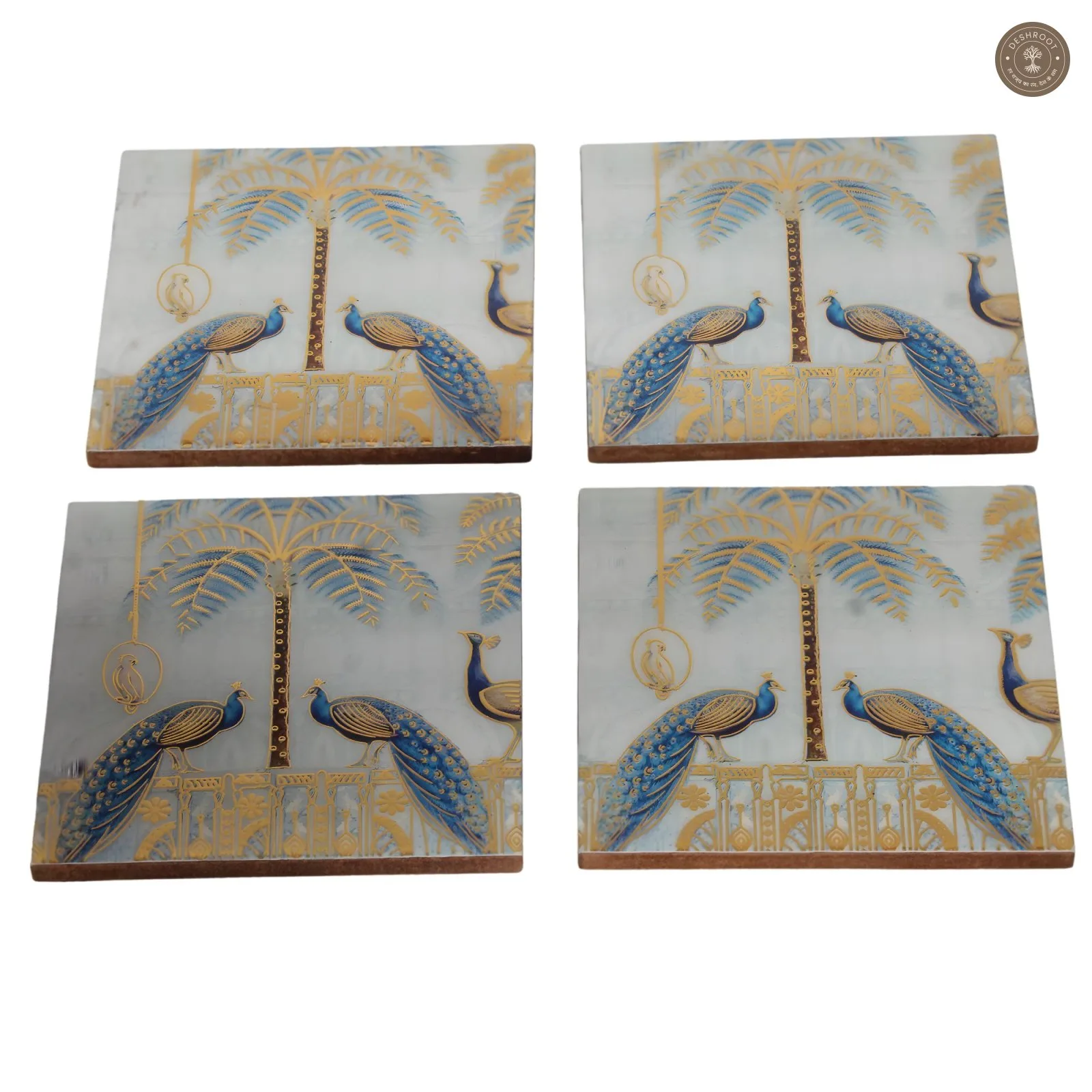 Peacock & Gold Foil Coasters Set