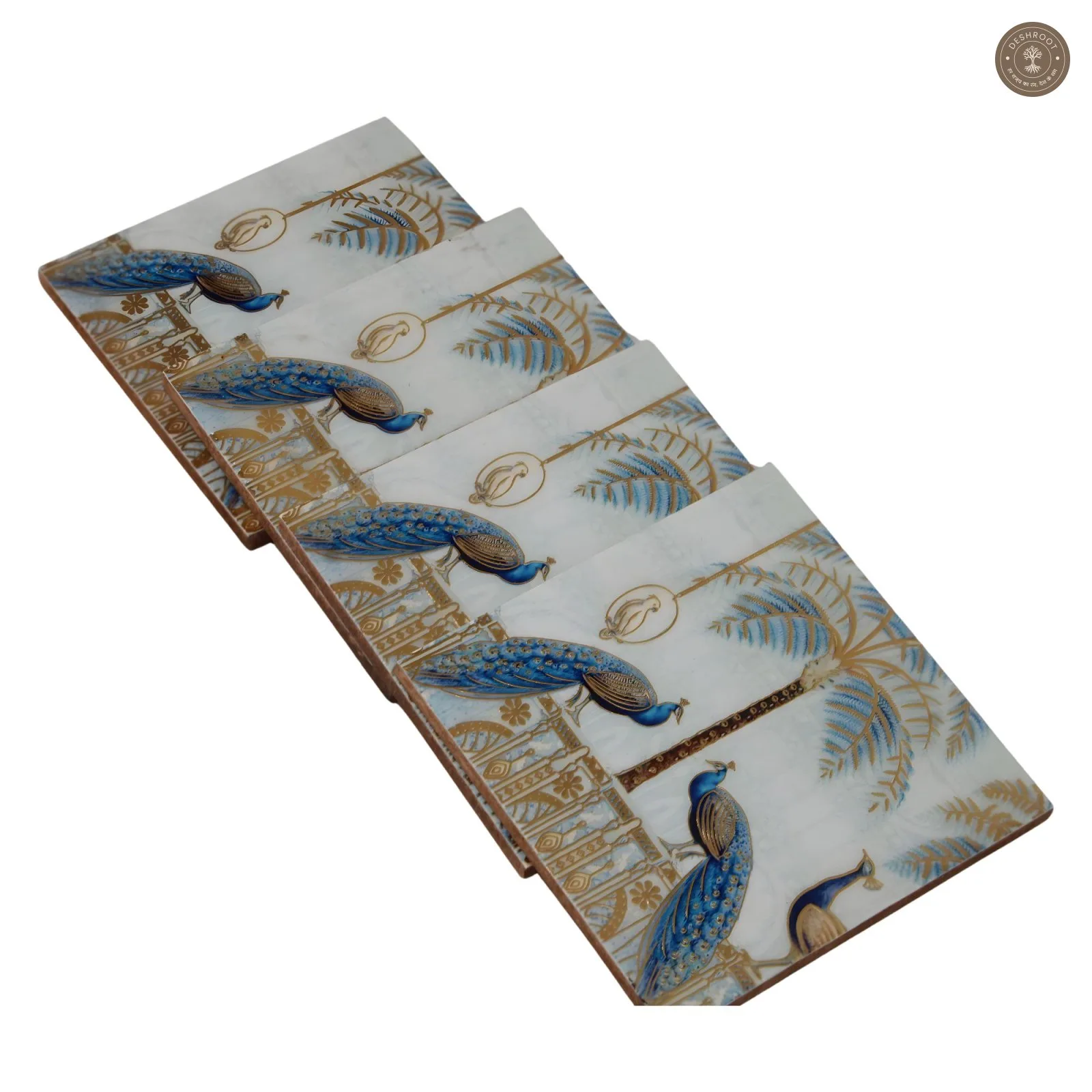 Peacock & Gold Foil Coasters Set