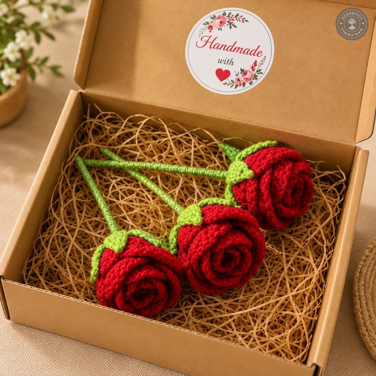Handmade Crochet Rose Gift Box