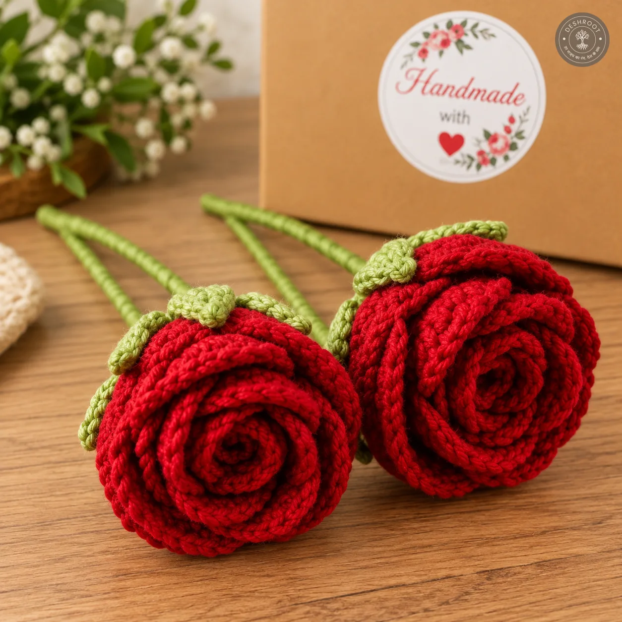 Handmade Crochet Rose Gift Box