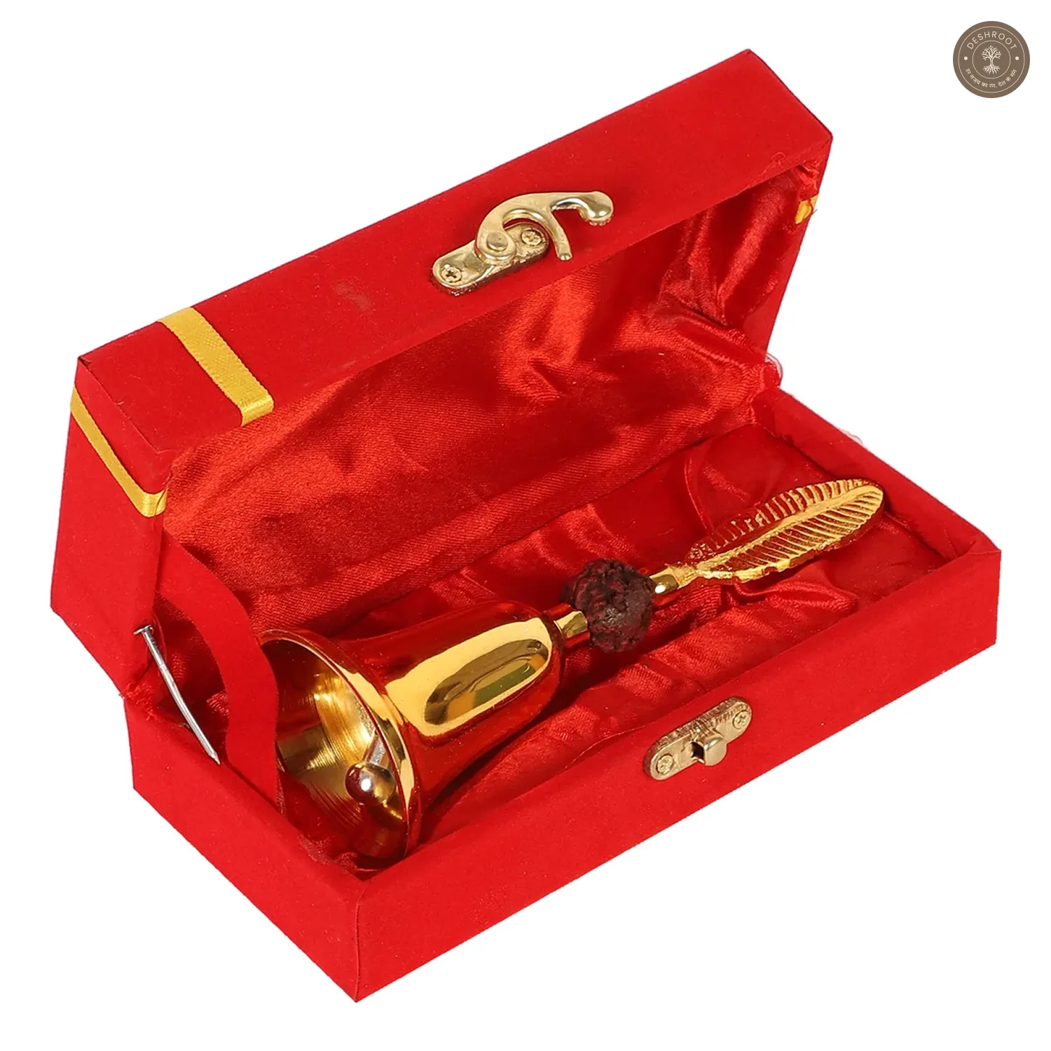 Rudraksh Gold Brass Bell With Velvet Box