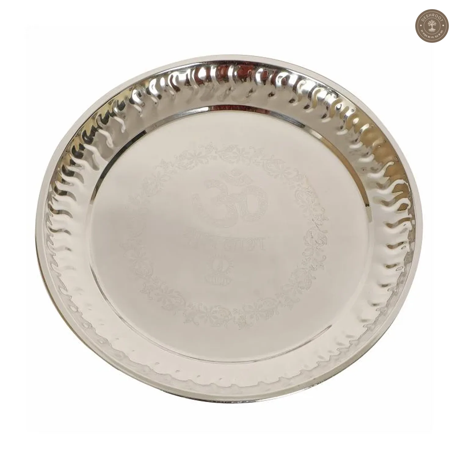 Silver Steel Pooja Thali With Velvet Box