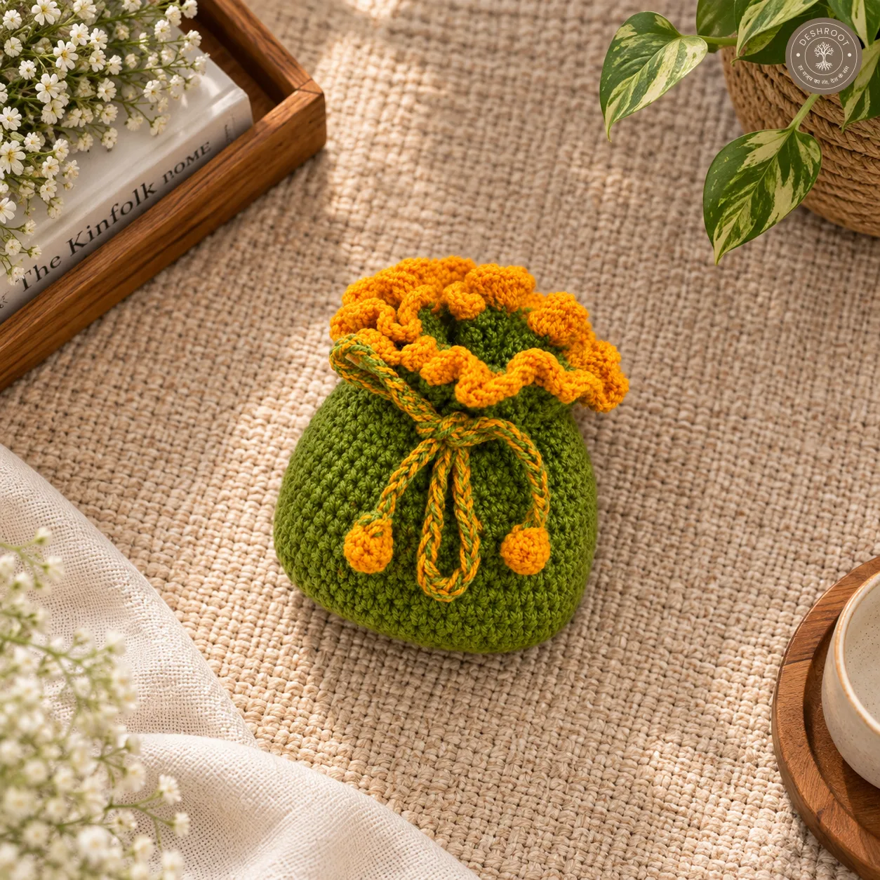 Handmade Crochet Drawstring Pouch
