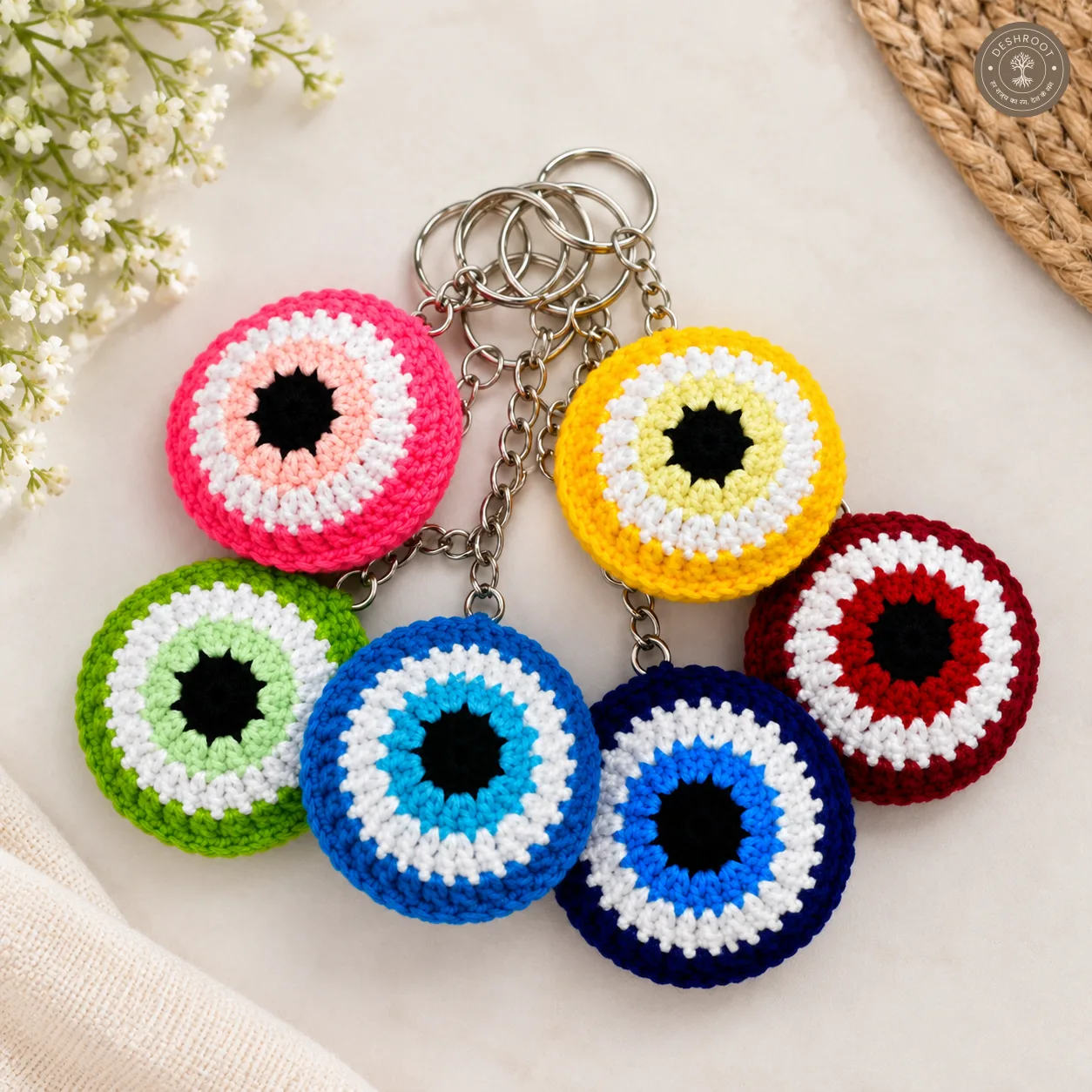 Handmade Crochet Evil Eye Keychain