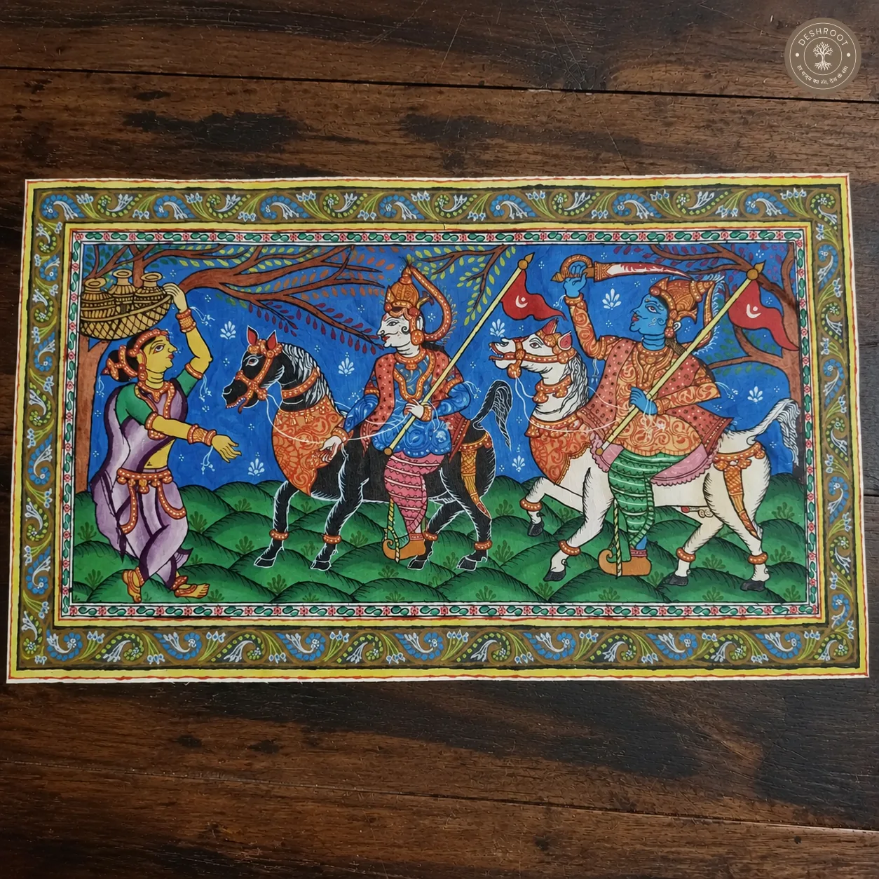Kanchi Abhijan Patachitra Painting – Jagannath & Baladev with Milkmaid Manika