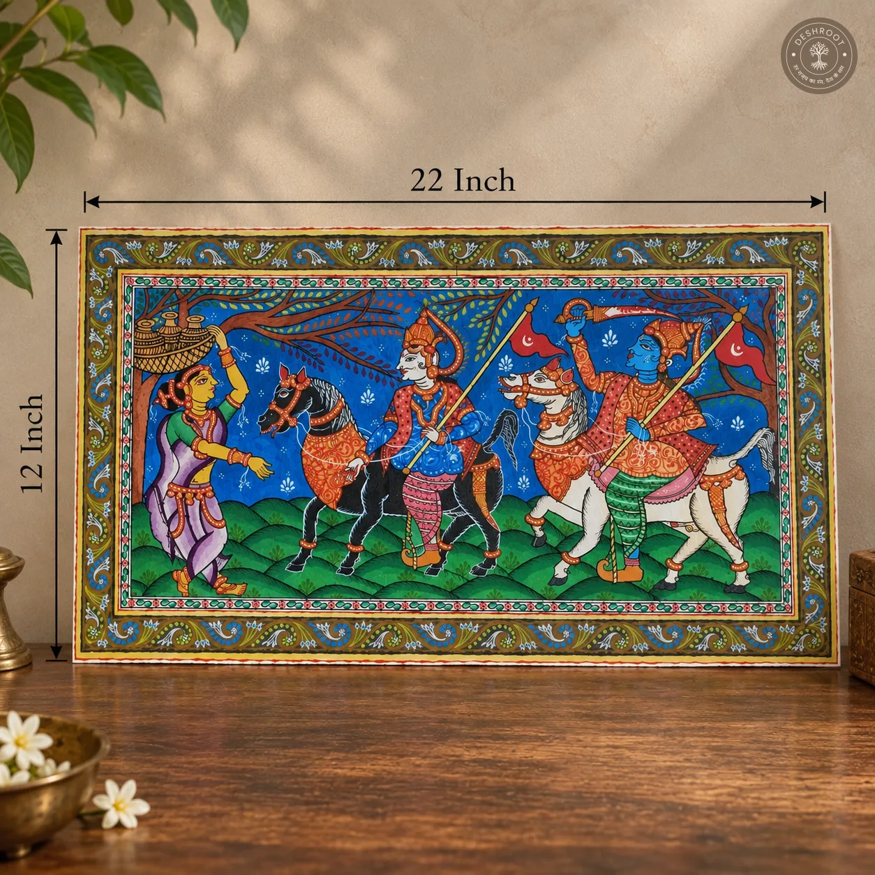 Kanchi Abhijan Patachitra Painting – Jagannath & Baladev with Milkmaid Manika