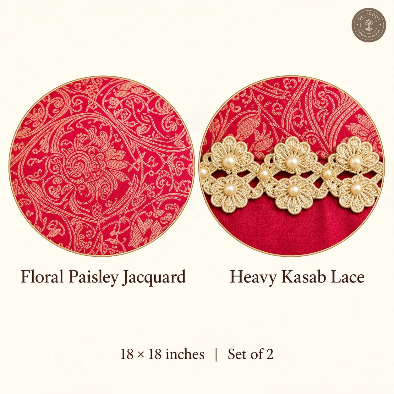 Royal Paisley Maroon Silk Cushion Covers with Heavy Kasab Lace